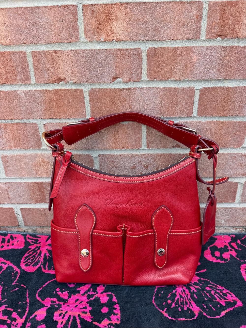 Dooney & Bourke Red Pebble Leather Shoulder Hobo